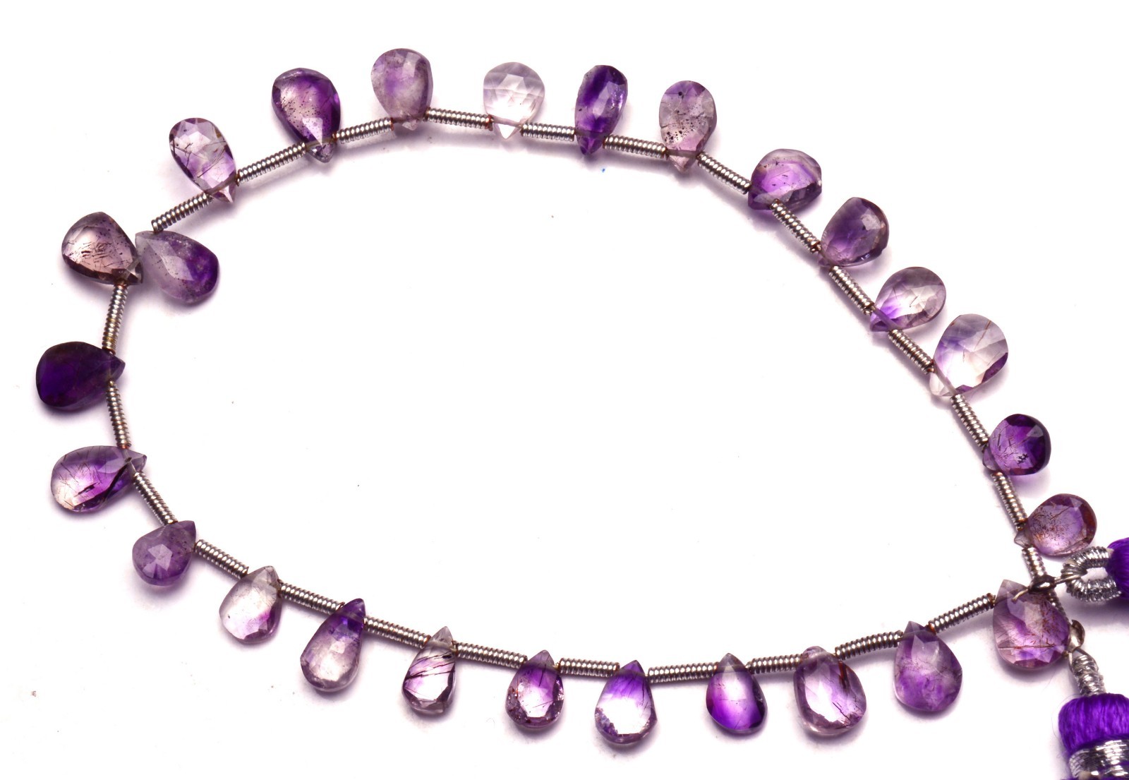 Super Rare Natural Gem Amethyst Rutile 8x6MM Approx Pear Shape Briolettes 8.5″