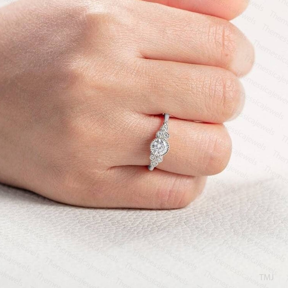 1.38 TCW Round Cut Moissanite New Style Engagement Ring In 14K White Gold Plated