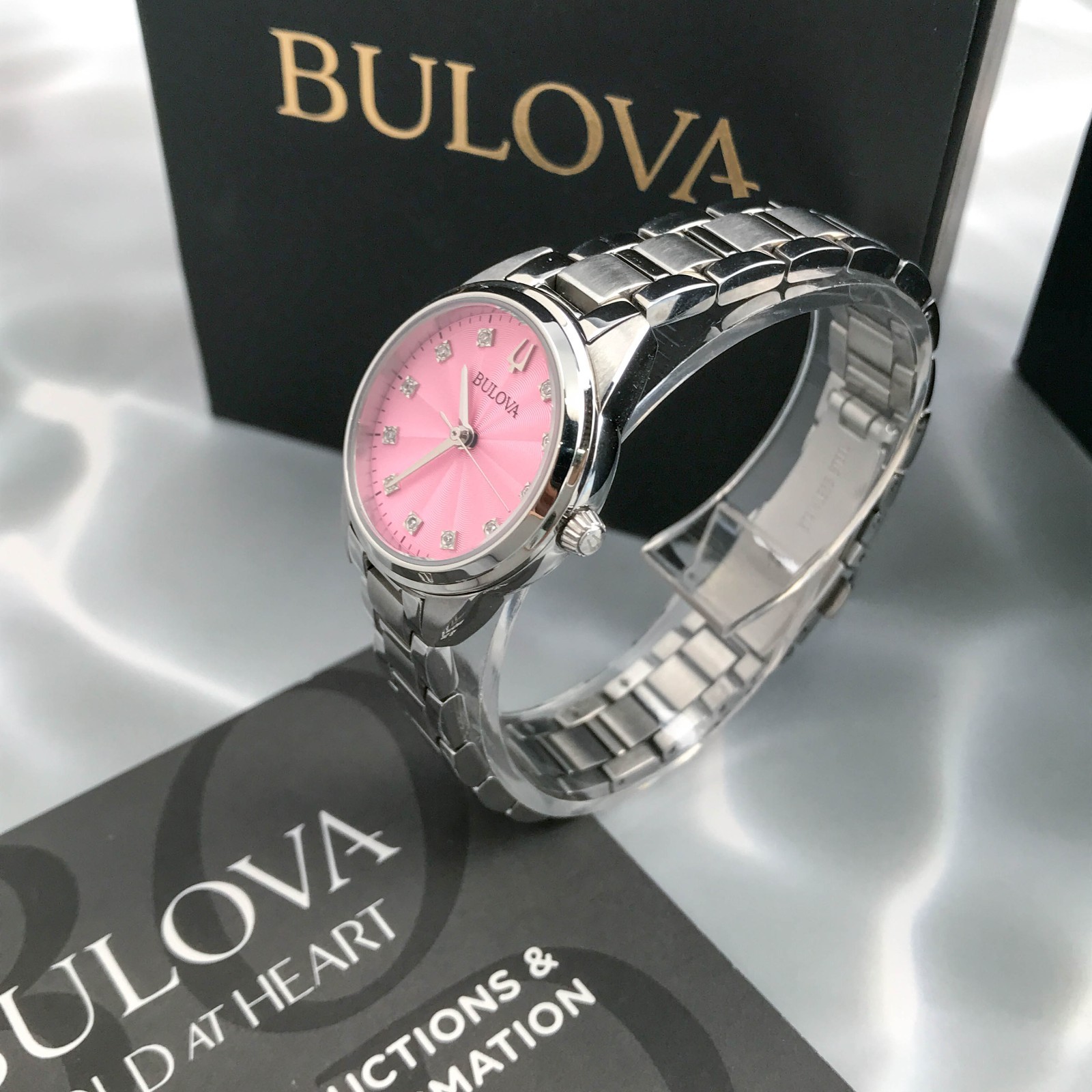 Bulova Classic 96P249 Sutton 11 Diamonds Pink Dial Women’s Quartz Watch 28mm New