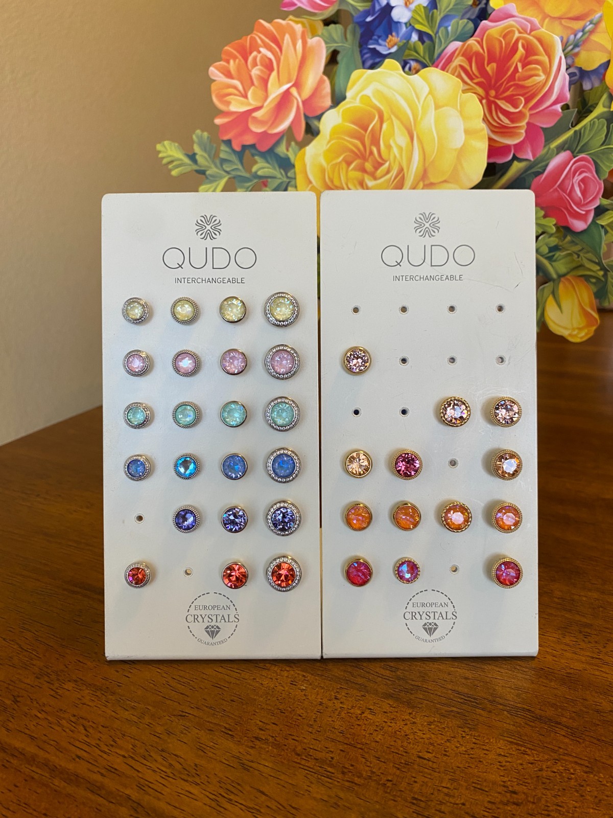 QUDO Tops Toppers Interchangeable Colorful Crystals In Silver Or Gold Tone