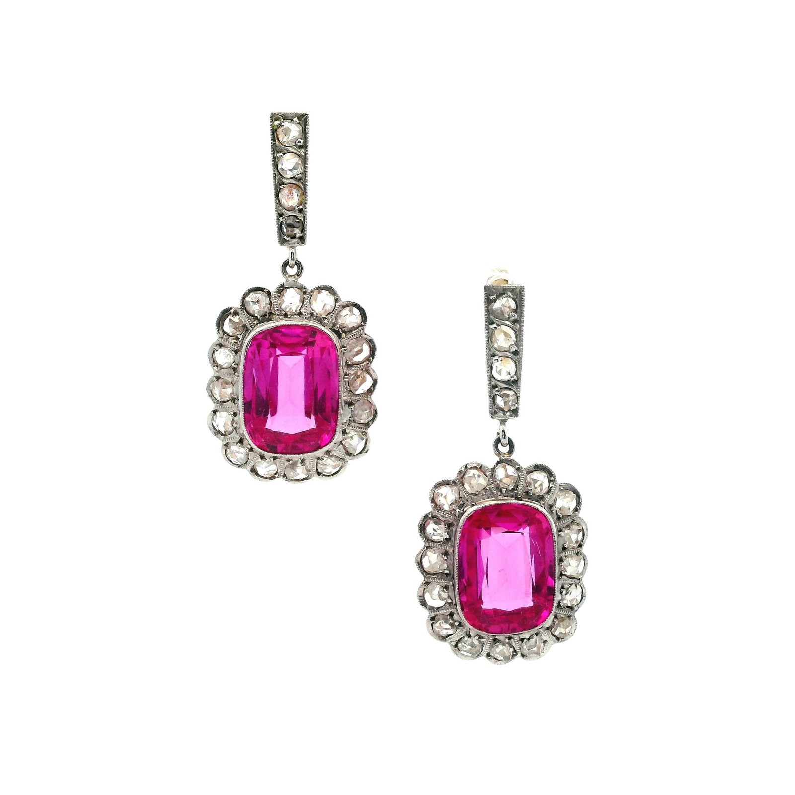 Antique 18kt Gold & Platinum Set with Diamonds & Synthetic Rubies