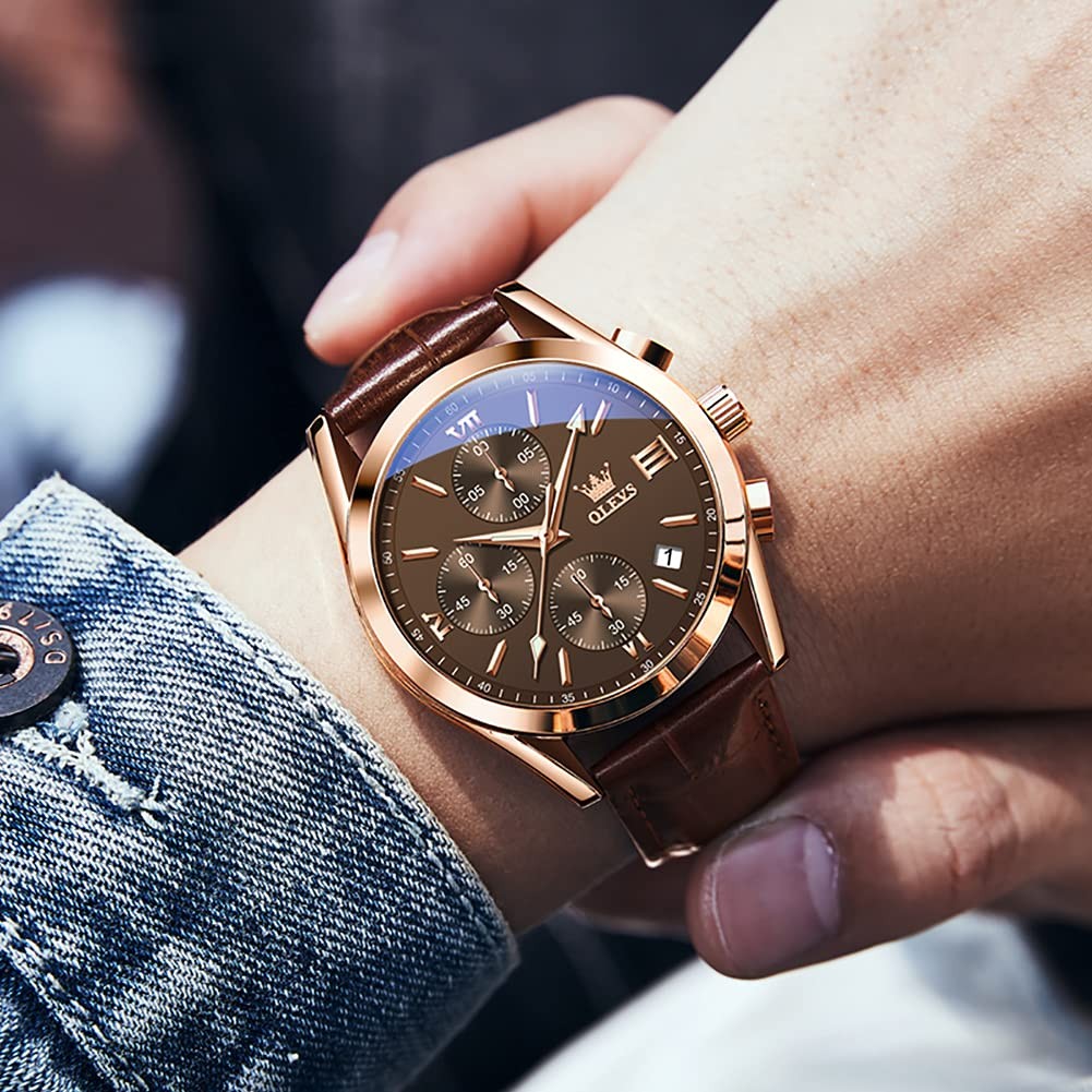 Reloj Pulsera De Cuero Cronógrafo Para Hombre Analógico Impermeable Marrón 2025