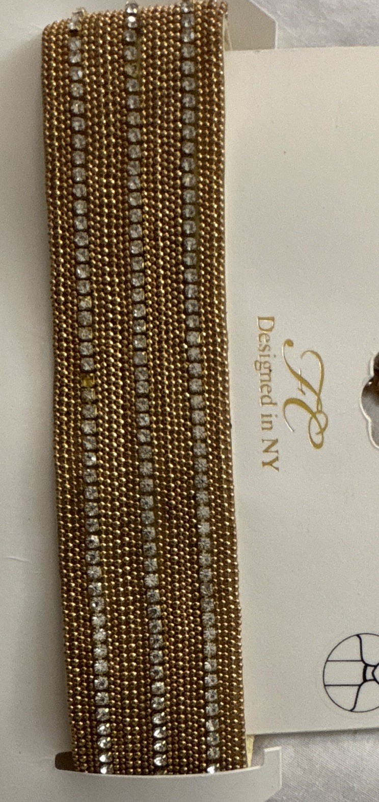 Gold Tone Multi-Strand Rhinestone Wide Choker Necklace