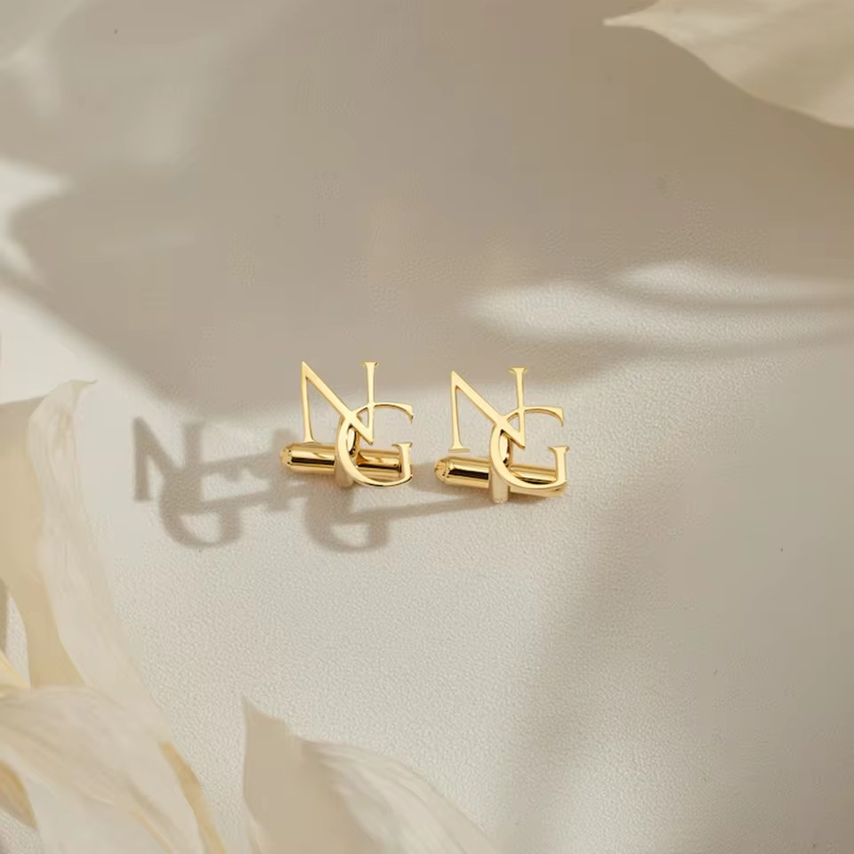 Customized Two Letters Name Initials Cufflinks Pair Jewelry Men Women Silver