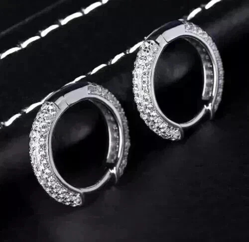 1CT Round Cut Lab Created Moissanite Men’s Hoop Earrings 14K White Gold Plated