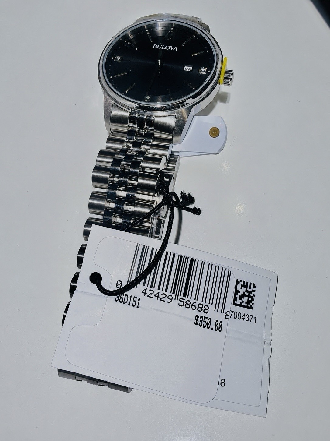 Bulova Surveyor Men’s Quartz Watch, Black Dial, Silver Steel Bracelet 39mm