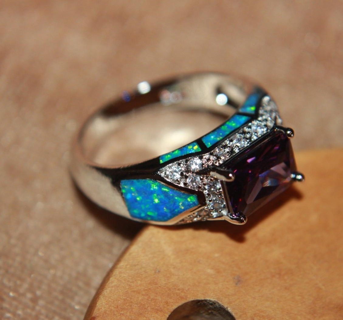 fire opal ring gems silver jewelry 5.75 8.5 9.75 Victorian cocktail engagement