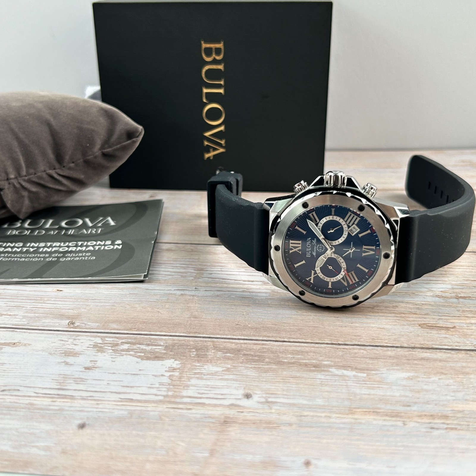 Bulova Marine Star A 98B258 Blue Dial Black Silicone Strap Men’s Quartz Watch