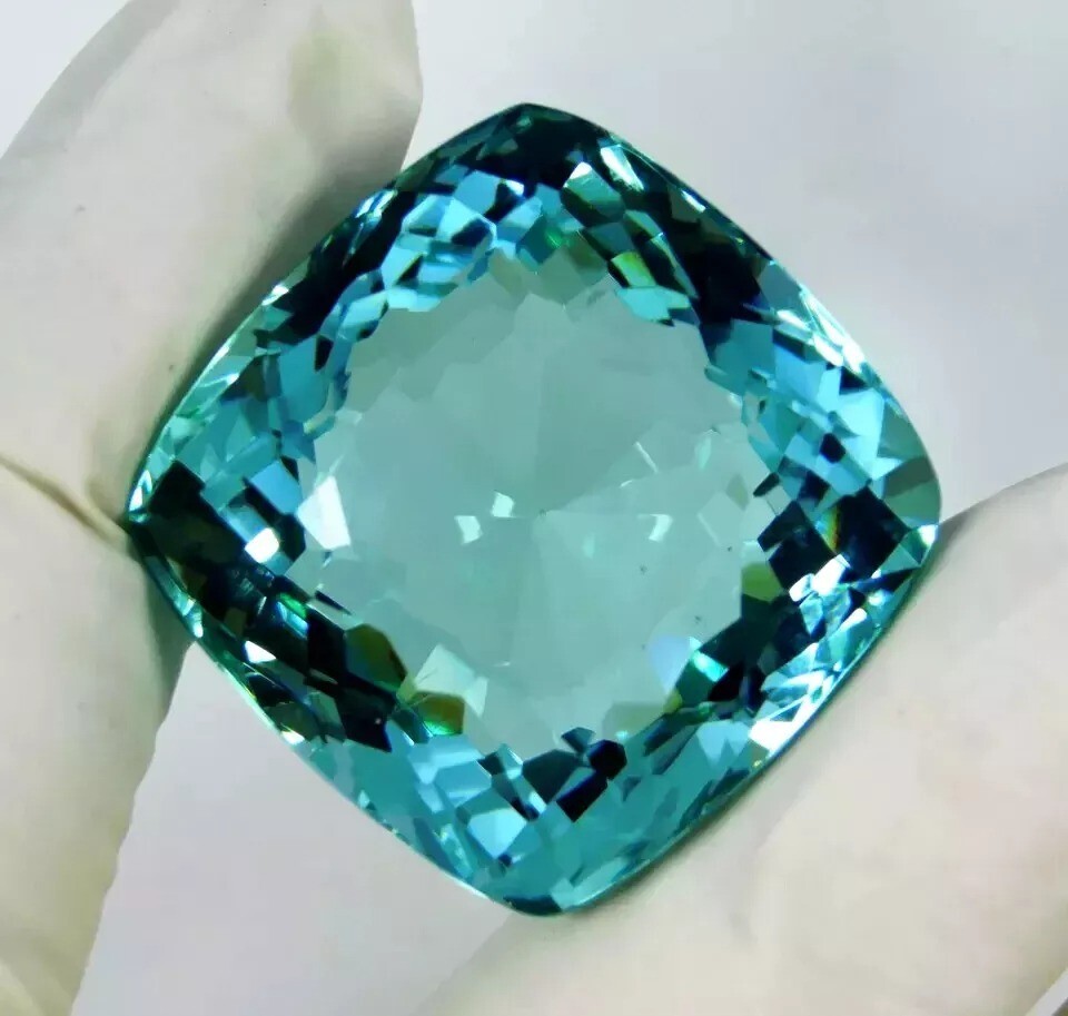 Blue Topaz Cushion Cut Natural Santa Maria CERTIFIED 120+ Ct Loose Gemstone