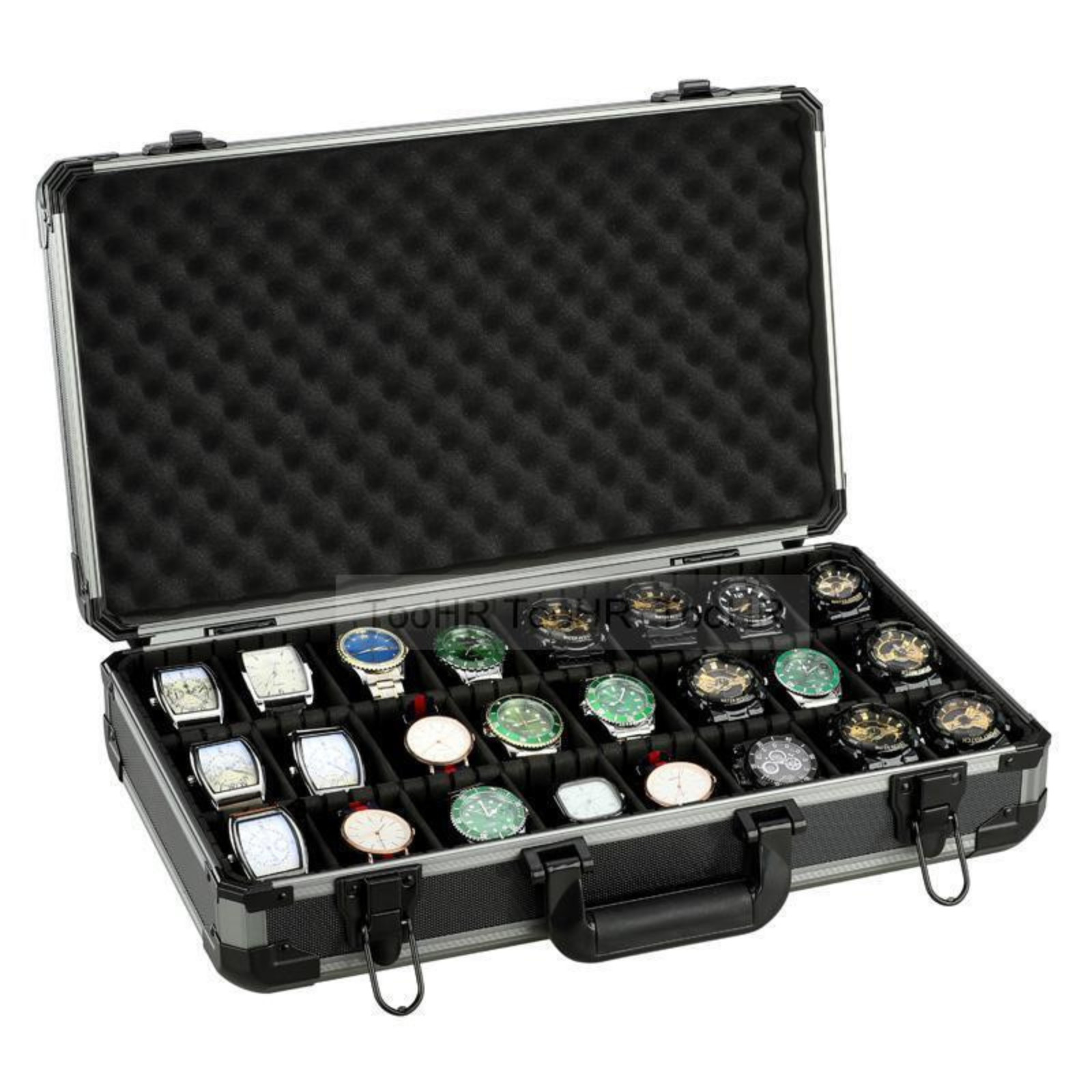 Watch Case for 24/18/10/5/1 Watches Collectors Display Aluminum Black Briefcase