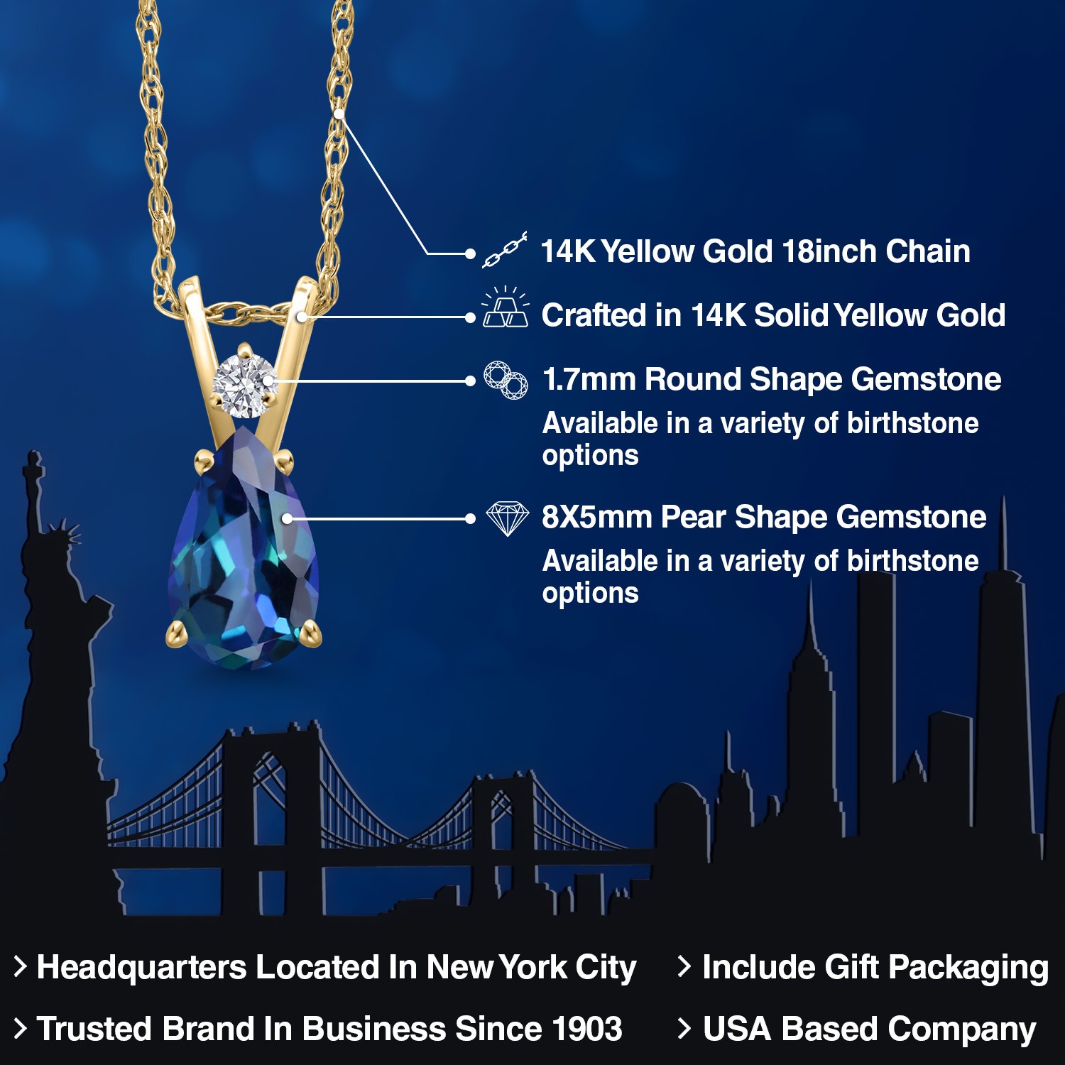14K Yellow Gold Neptune Mystic Topaz and Lab Grown Diamond Pendant Necklace for