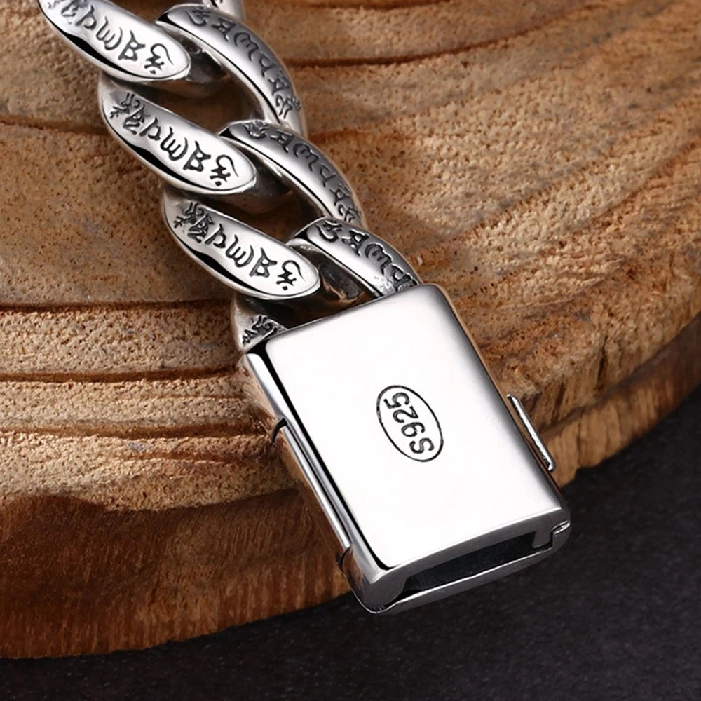 Pure S925 Sterling Silver Chain Vajra 11mm Curb Link Bracelet 7.9in 44-45g