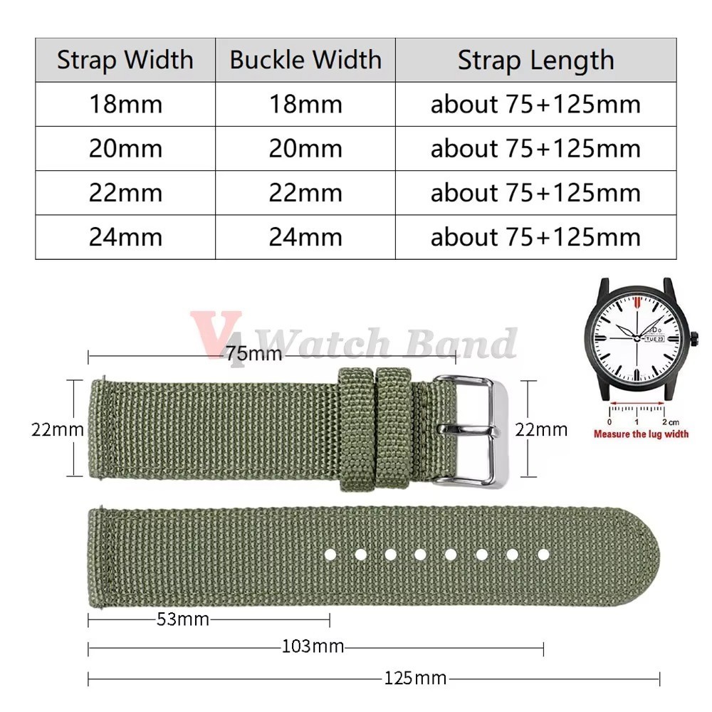 High Quality Nylon Watch Band Canvas Watch Strap Single Pass 18mm 20mm 22mm