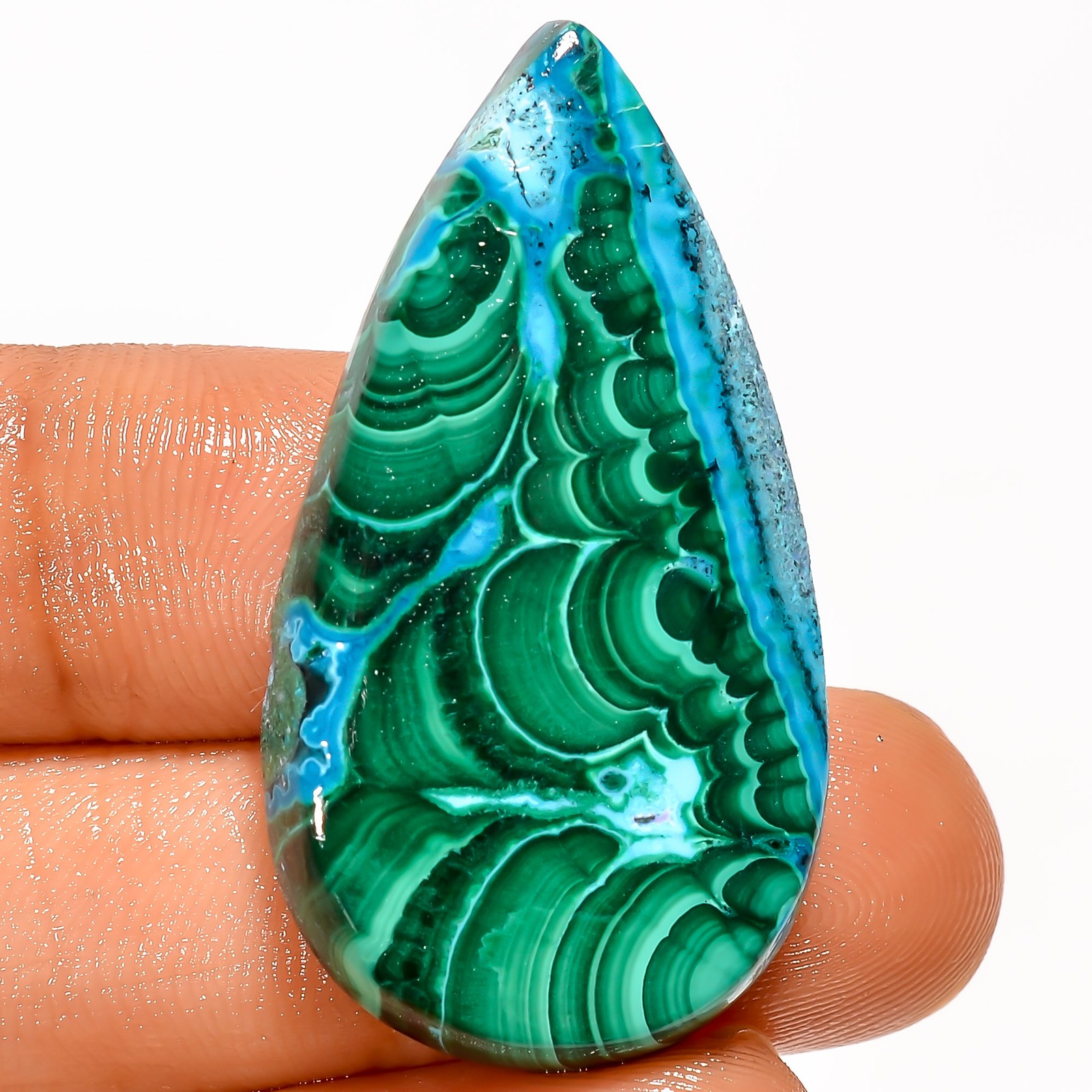Natural Malachite Chrysocolla Pear Cabochon Gemstone 50.5 Ct 38X20X6 mm EE-54008