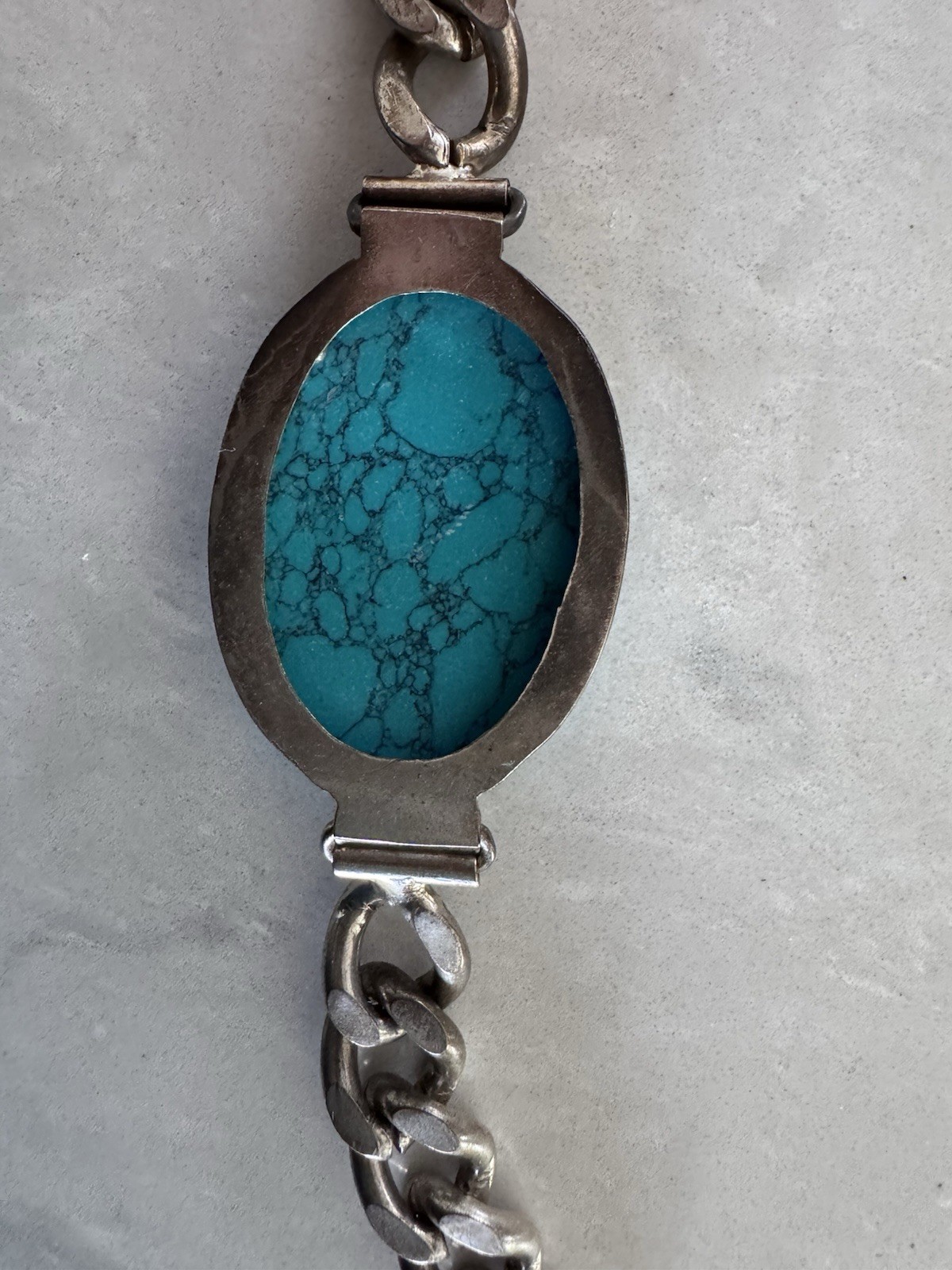 Turquoise Cuban Chain Bracelet, Cabochon Chain Bracelet 9in