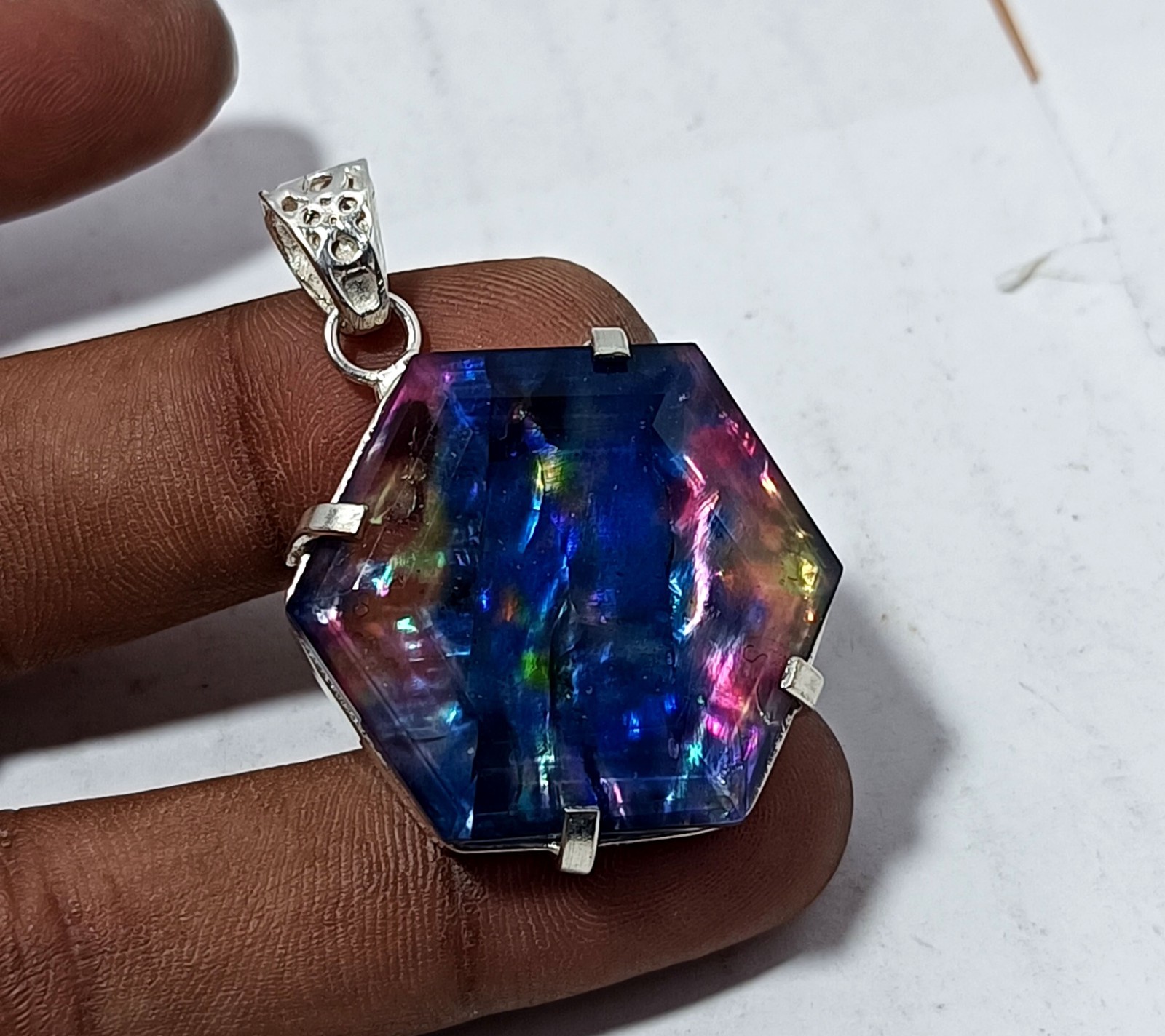 65.95 Ct Natural Ammolite 925 Solid Silver PENDANT Multi Color Certified Gems