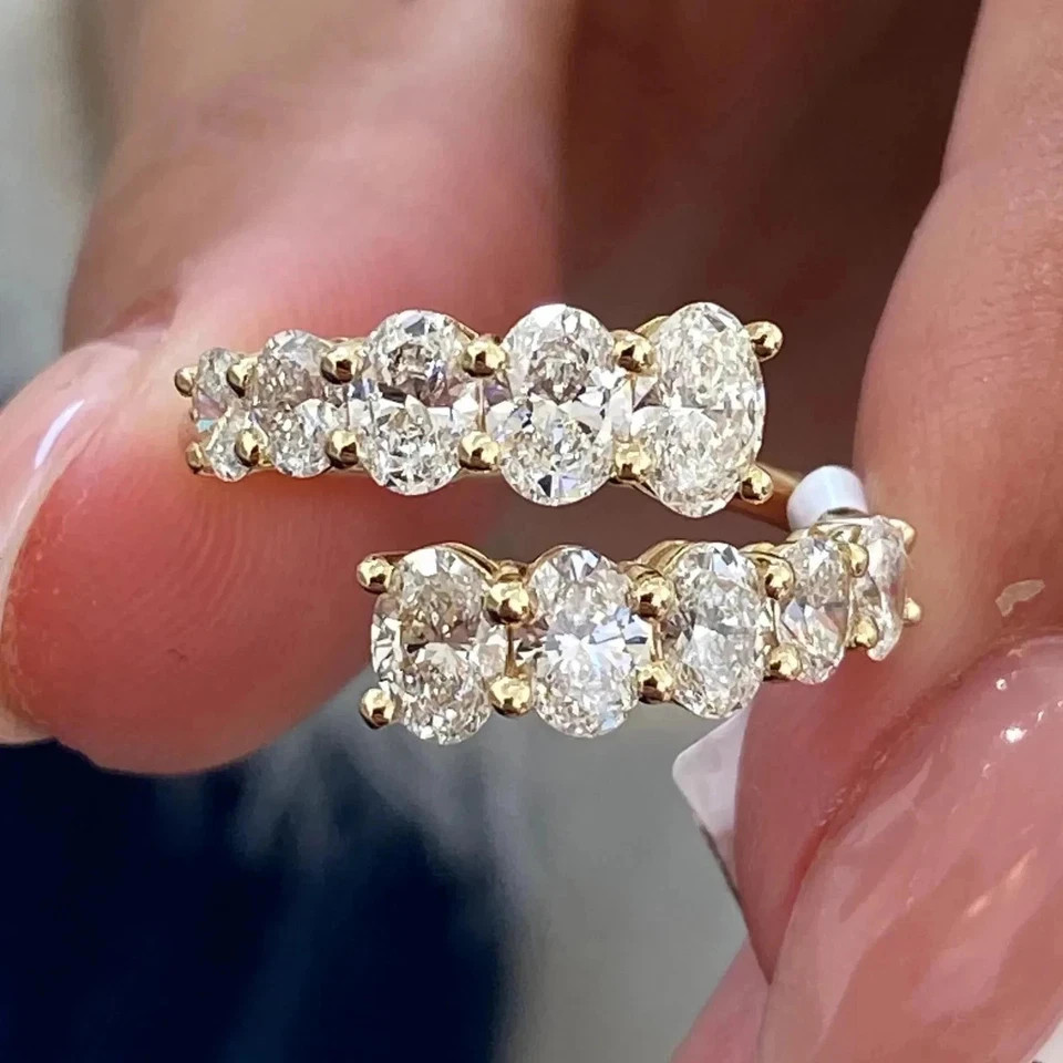Beautiful Oval Cut Lab Created Diamond 14K Yellow Gold FN Engagement Band Ring