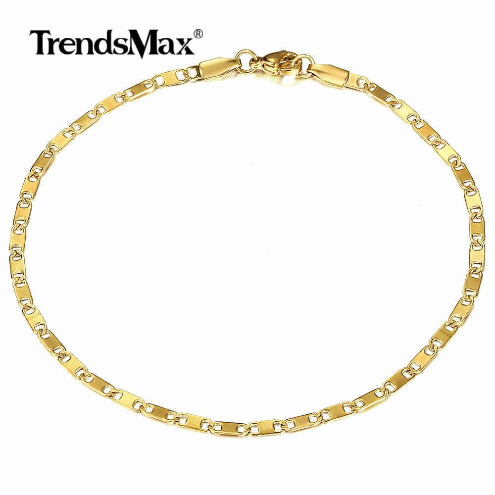 3mm Gold Plated Stainless Steel Figaro Curb Chain Anklet Bracelet Women 10″