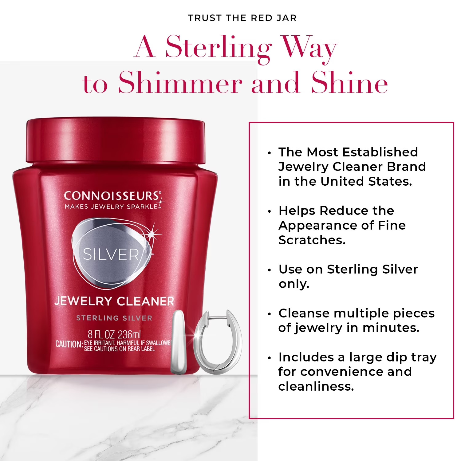 Connoisseurs Silver Jewelry Cleaner Liquid Deep Clean Shine, 8 oz Red Bottle