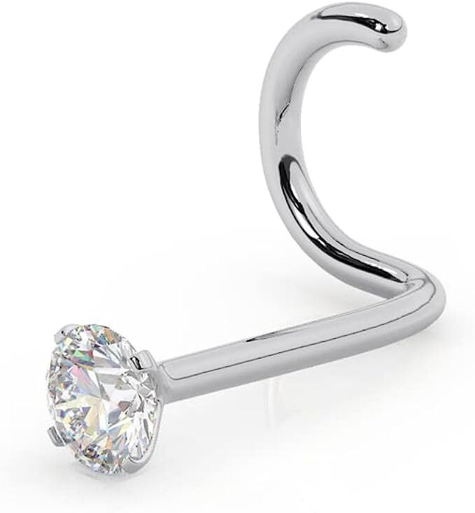 Gold Nose Ring Screw 22 Gauge 1.5mm-3mm Round Natural Diamond 14K White