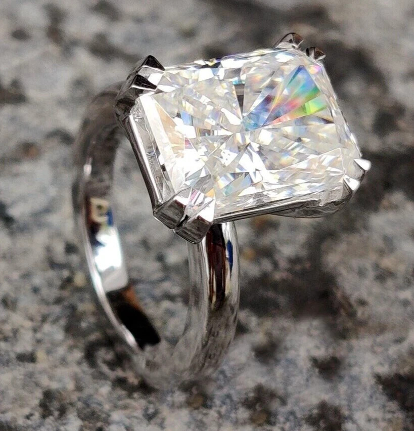 RARE 10.00 Ct Certified Radiant Cut Off White Diamond 925 Silver Ring Treated