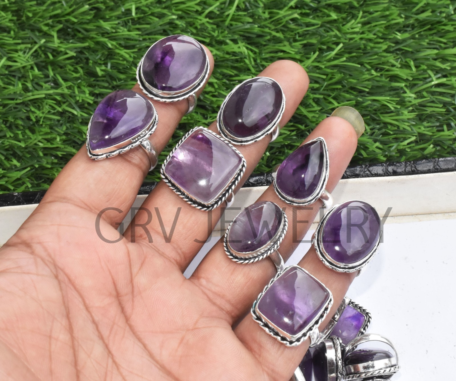 1-500 Pcs Natural Amethyst In Wholesale Gemstone Rings Lot: Silver Plated Whr-9