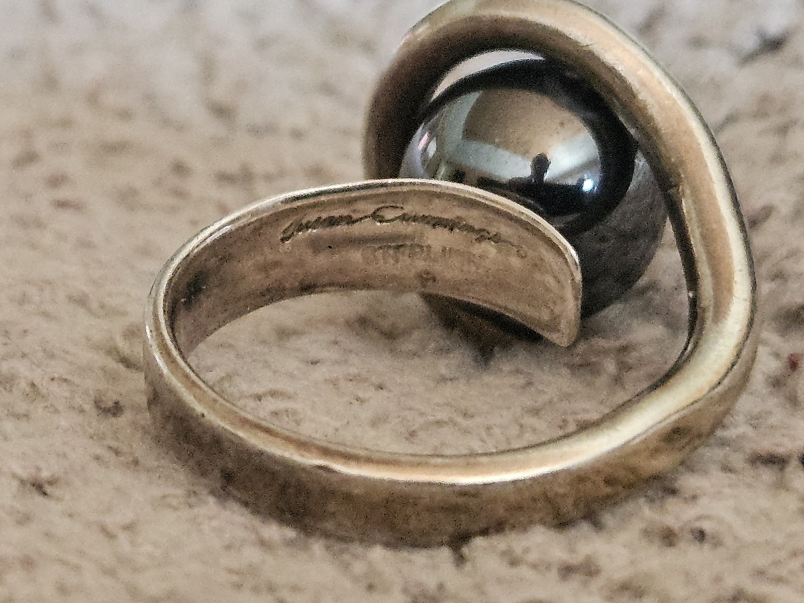 SUSAN CUMMINGS 1980’s Rare Sterling Orbital Swirl Statement Ring Hematite Size 6