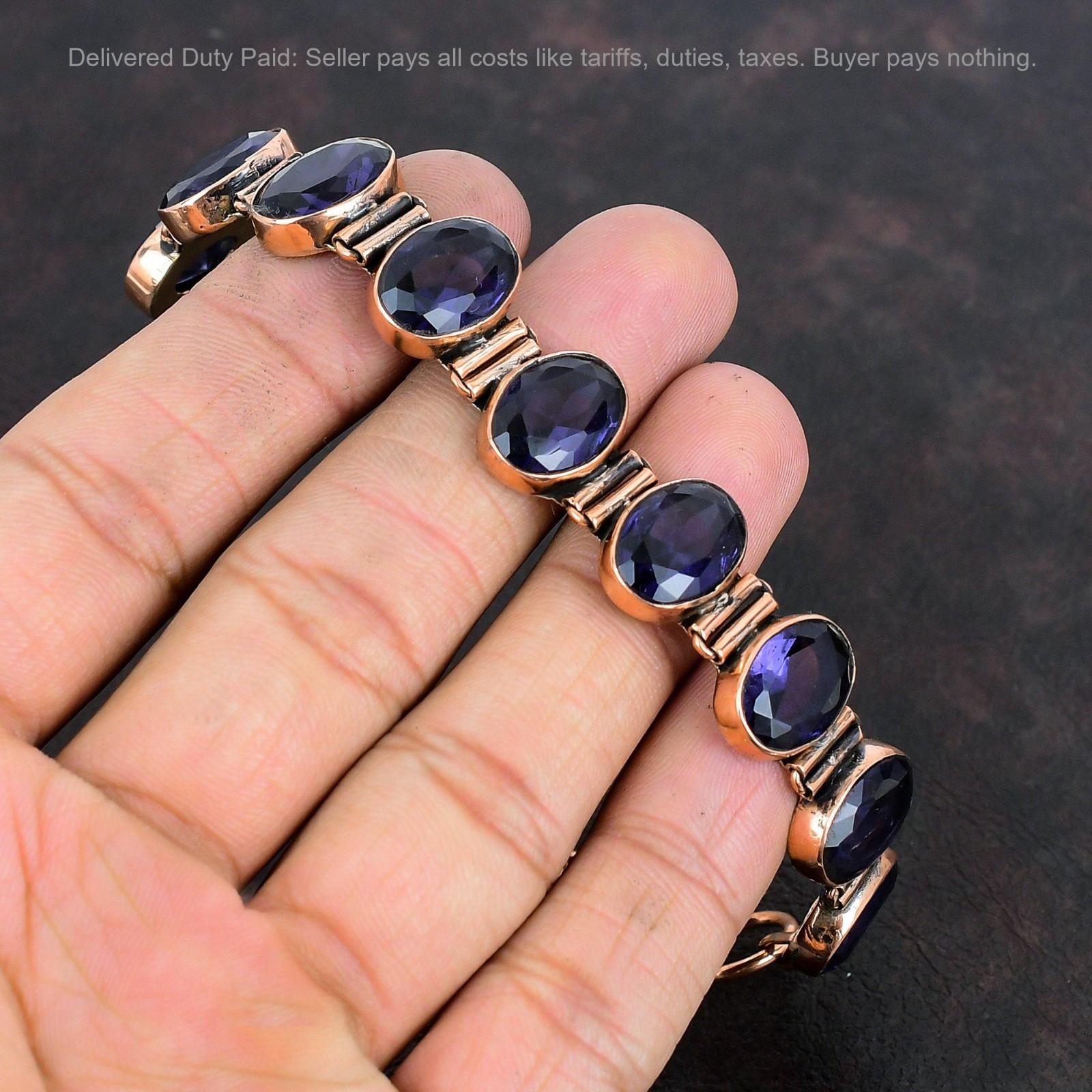 Copper African Amethyst Gemstone Bezel Anniversary Mother Engagement Bracelet