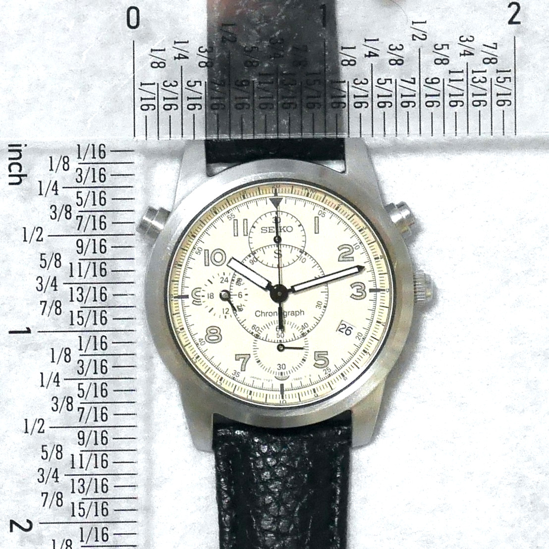 SEIKO SUS Military Watch 7T27 1995 White Pilot Chronograph Date indicator Japan