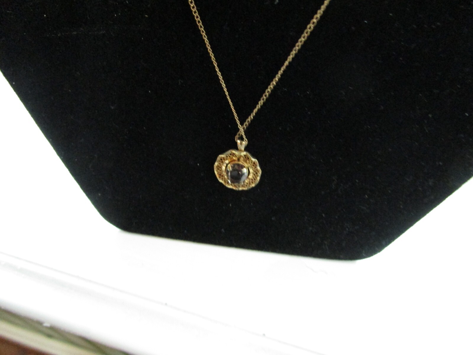 Curtis 14k Gold Filled Round Purple / Brown Stone Pendant 18″ Long Necklace