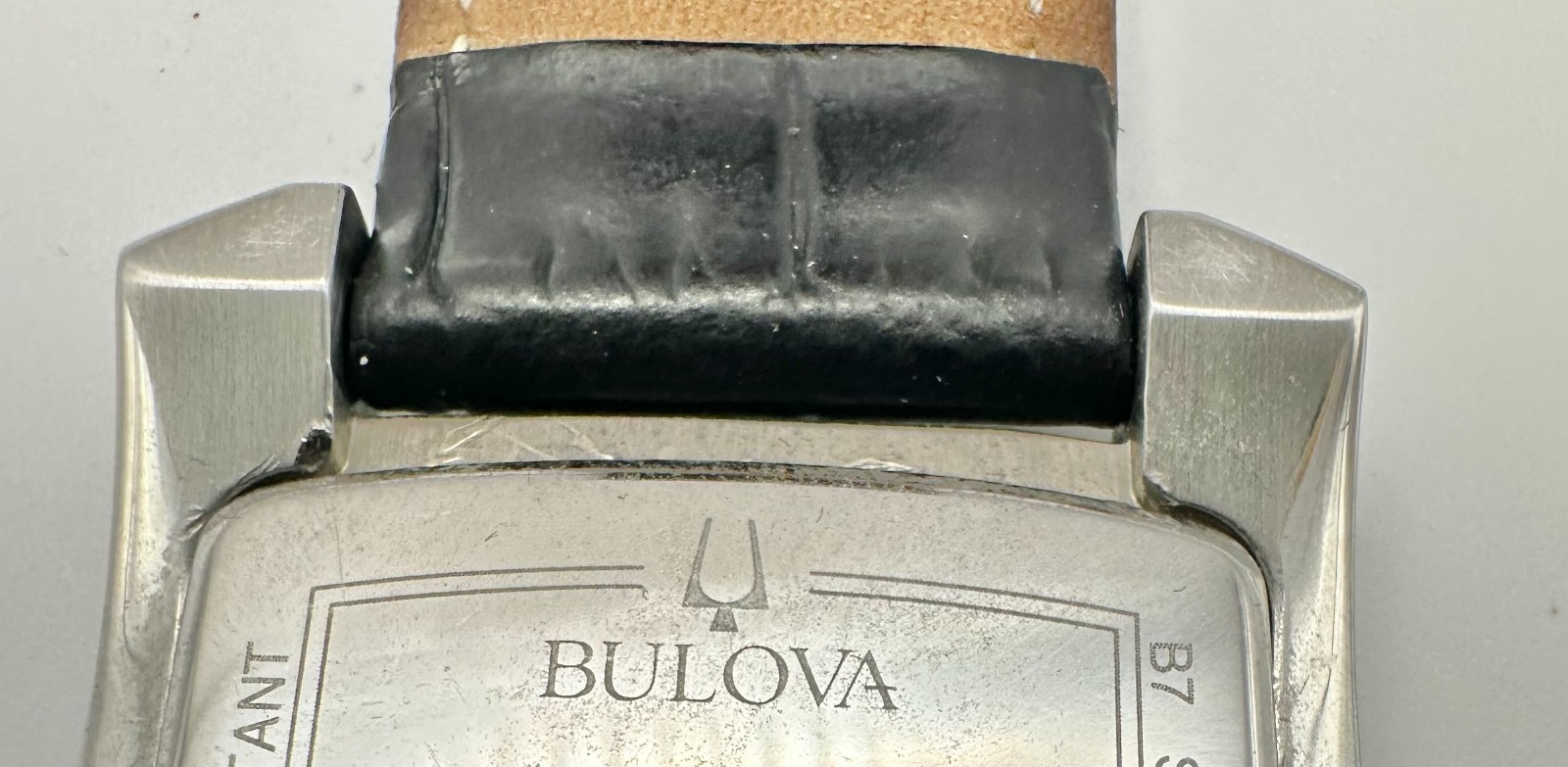 BULOVA Quartz Tank, 31mm Silver-Tone/Black Leather Band, Ref. 96B269; Fast Ship!