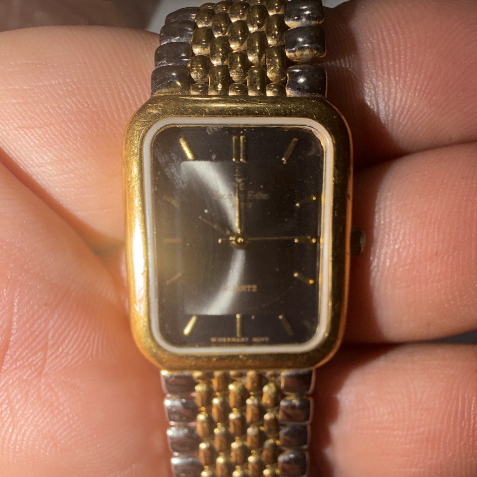 Jacques Edho Women’s Quartz Rectangular Black Sunburst Dial Gold Plated Bracelet