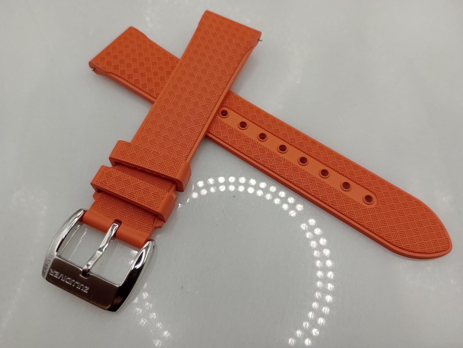 New 20mm Watchgecko Zuludiver HNBR Rubber Watch Strap Orange Quick Release 6B361
