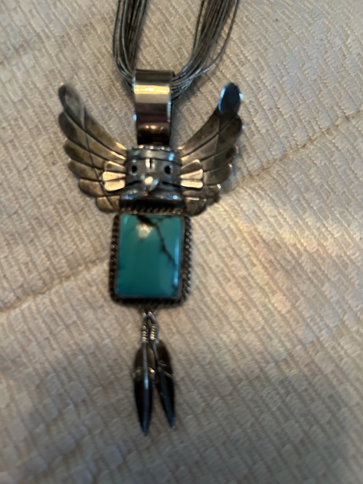 Rocki Gorman Gary G Sanchez Turquoise Katchina Sterling Pendant Neckace Signed