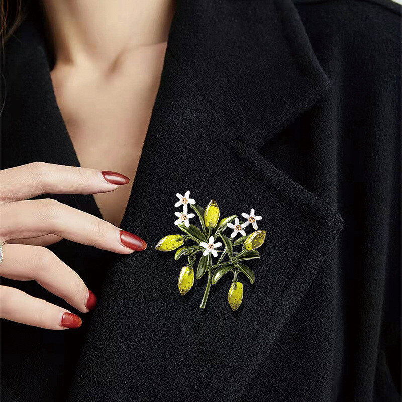 women vintage green plant flower brooch crystal fruit pins jewelry