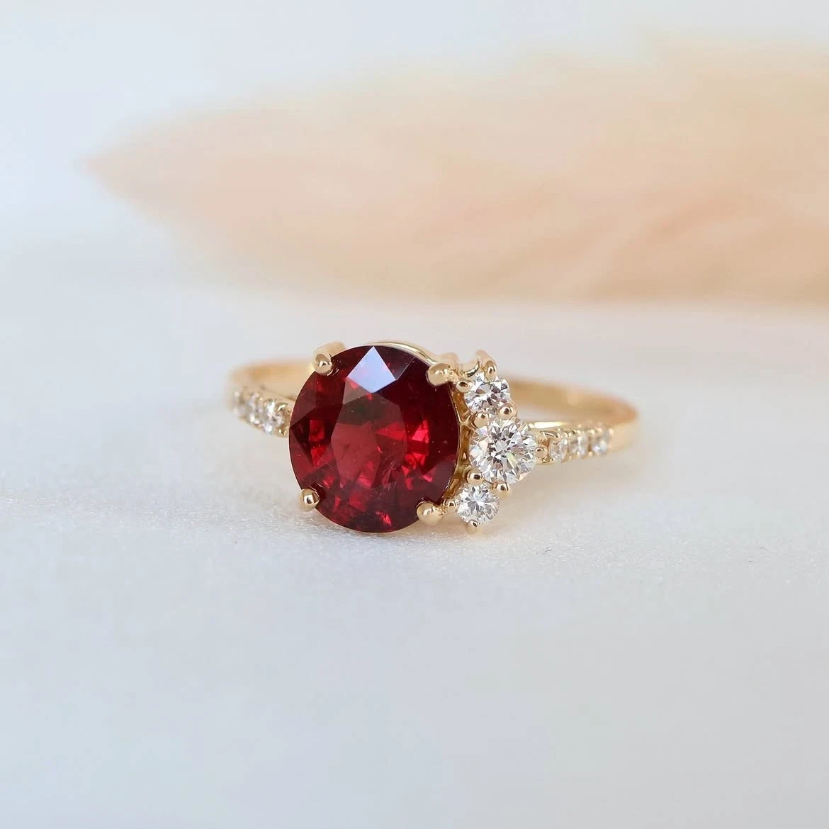 2.20Ct Round Cut Natural Ruby Diamond Wedding Ring 14K Yellow Gold Size 6 7 8 9