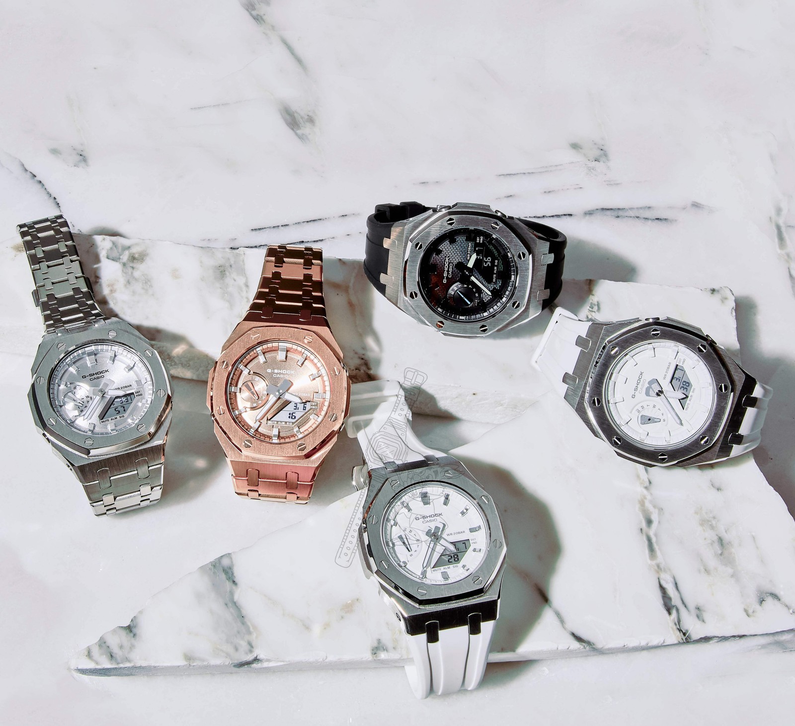 Casio GA-2100 G-Shock Watch – Metal Case & Rubber Strap Mod – Brick Dial