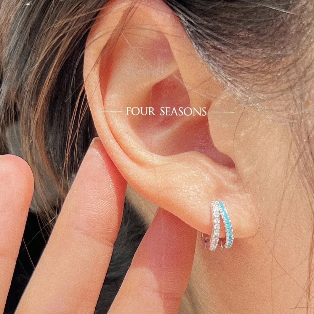 925 Sterling Silver Turquoise CZ Huggie Hoop Earrings Snap Closure Women Gift