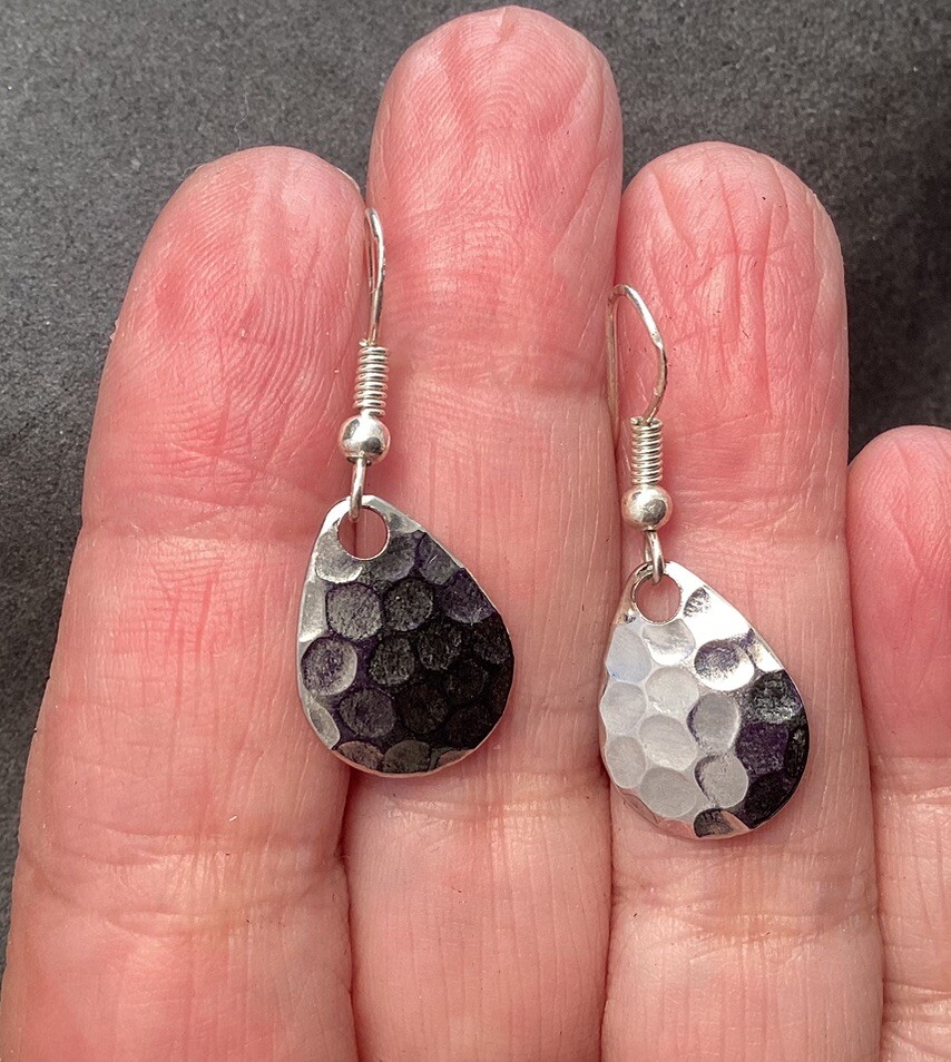 Hammered Teardrop 925 Sterling Silver Dangle Earrings