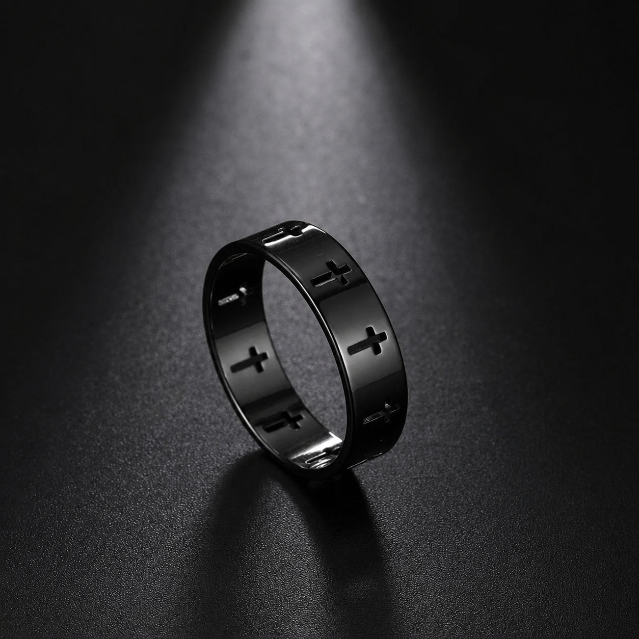 Cross Cut Out Stainless Steel Ring Men Women Christian Band Gold Silver Black