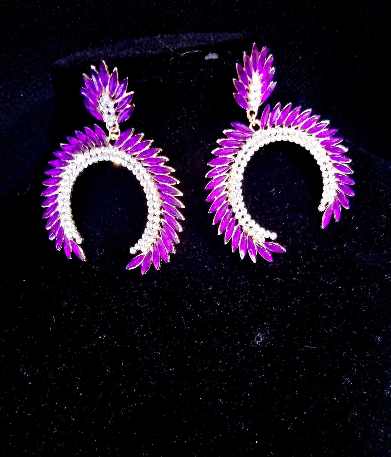 Bridesmaid Drop Dangle Chandelier Earrings 3.2 in Purple Rhinestone Pageant Prom
