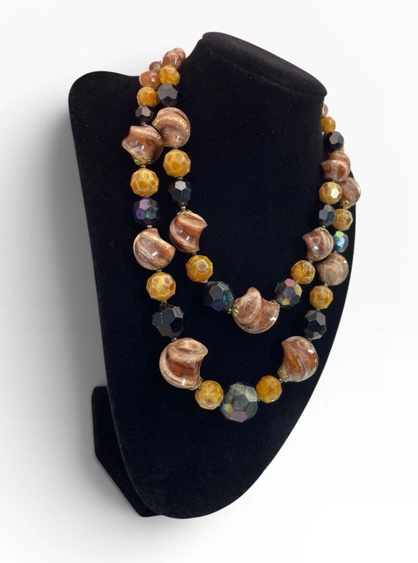 Vintage Signed W Germany Double Strand Lucite AB Bead Necklace 20” MCM