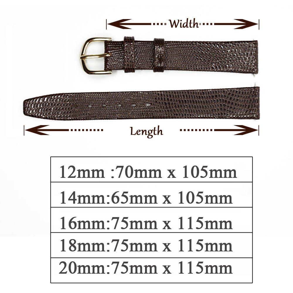 12 14 16 17 18 19 20 21mm Watch Band Strap Lizard Calf Leather Dark Brown Women
