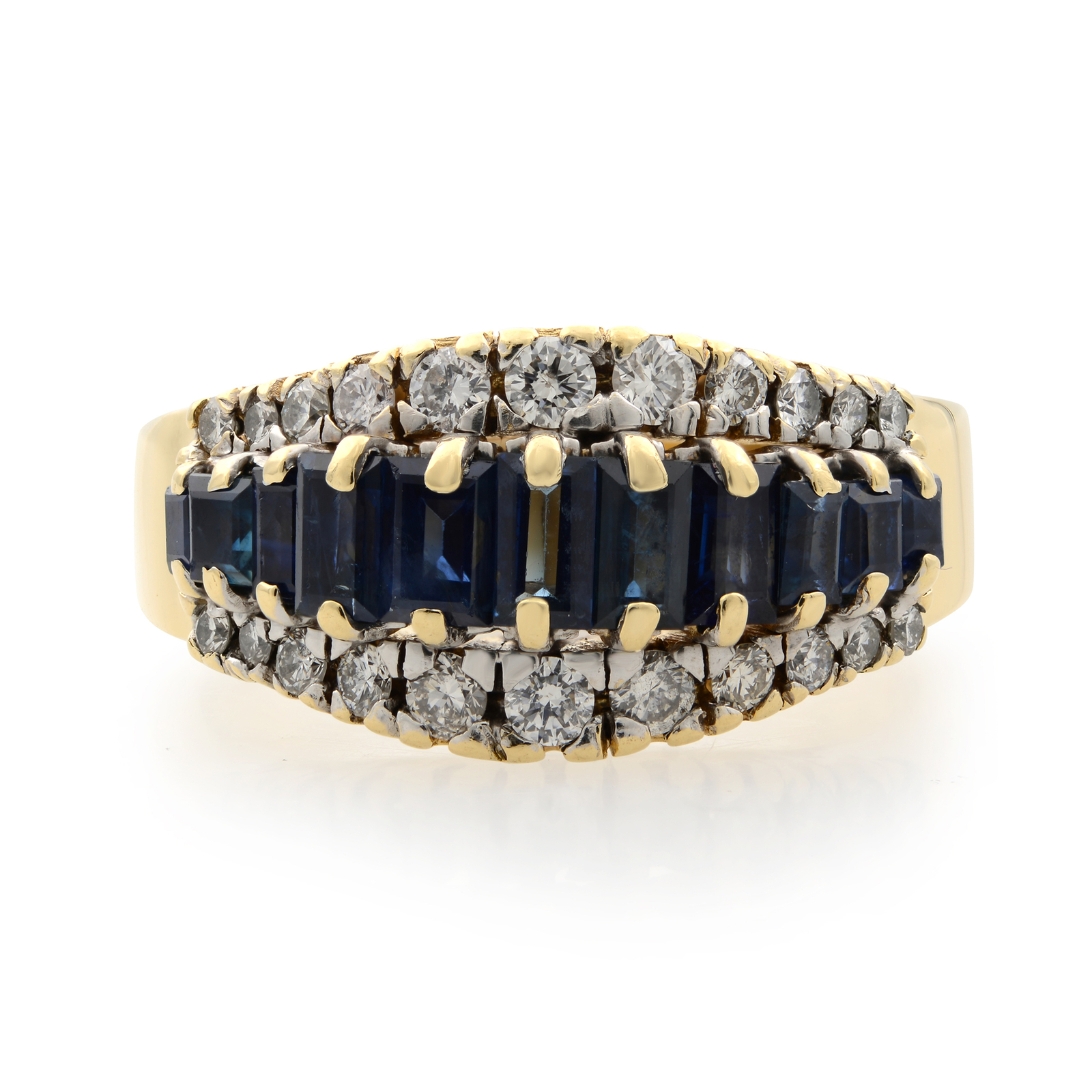 1.00cttw Blue Sapphire & 0.50 Cttw Diamond Cocktail Ring 14K Yellow Gold Size 10