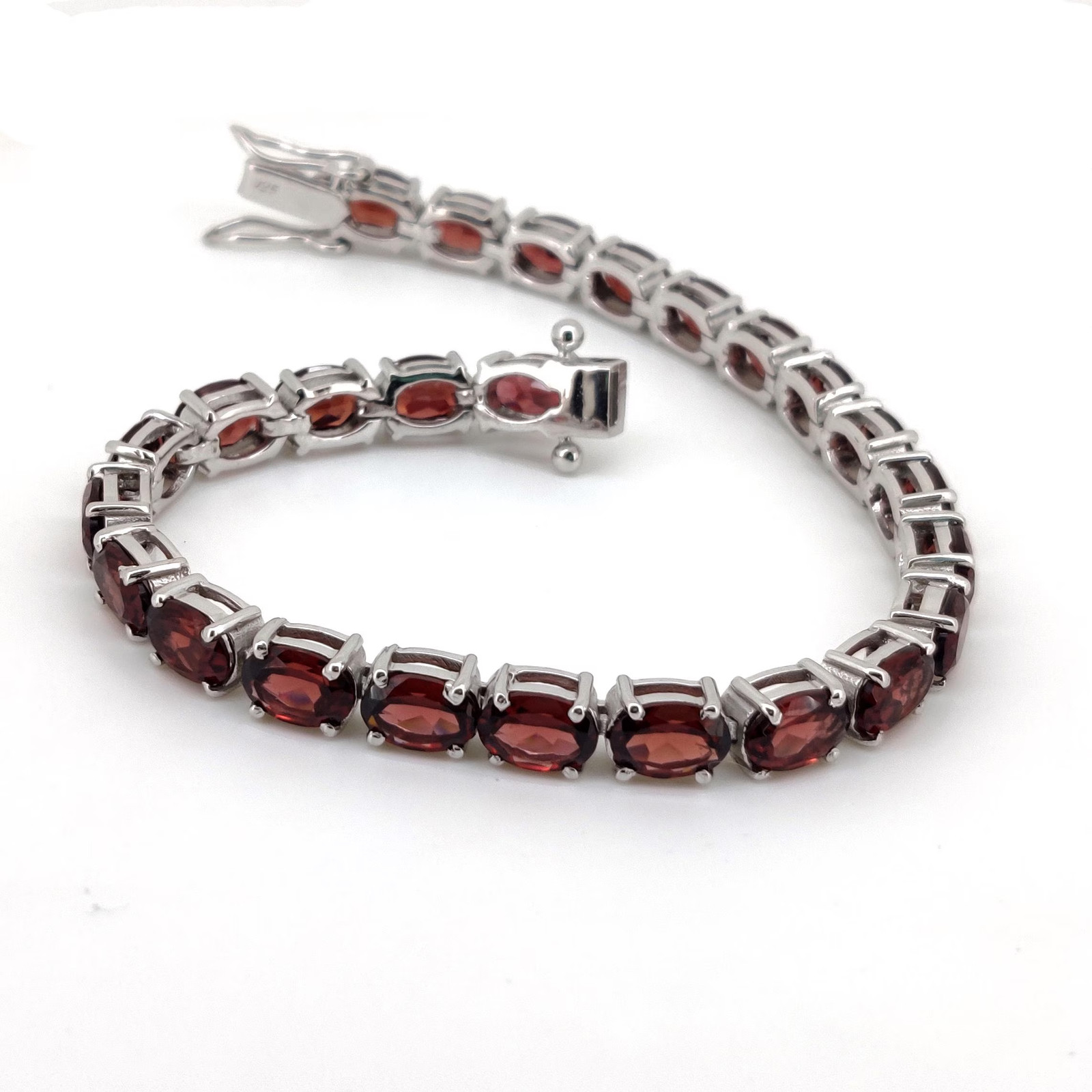 Oval Red Garnet Tennis Bracelet 925 Sterling Silver January Birthstone Jewelry