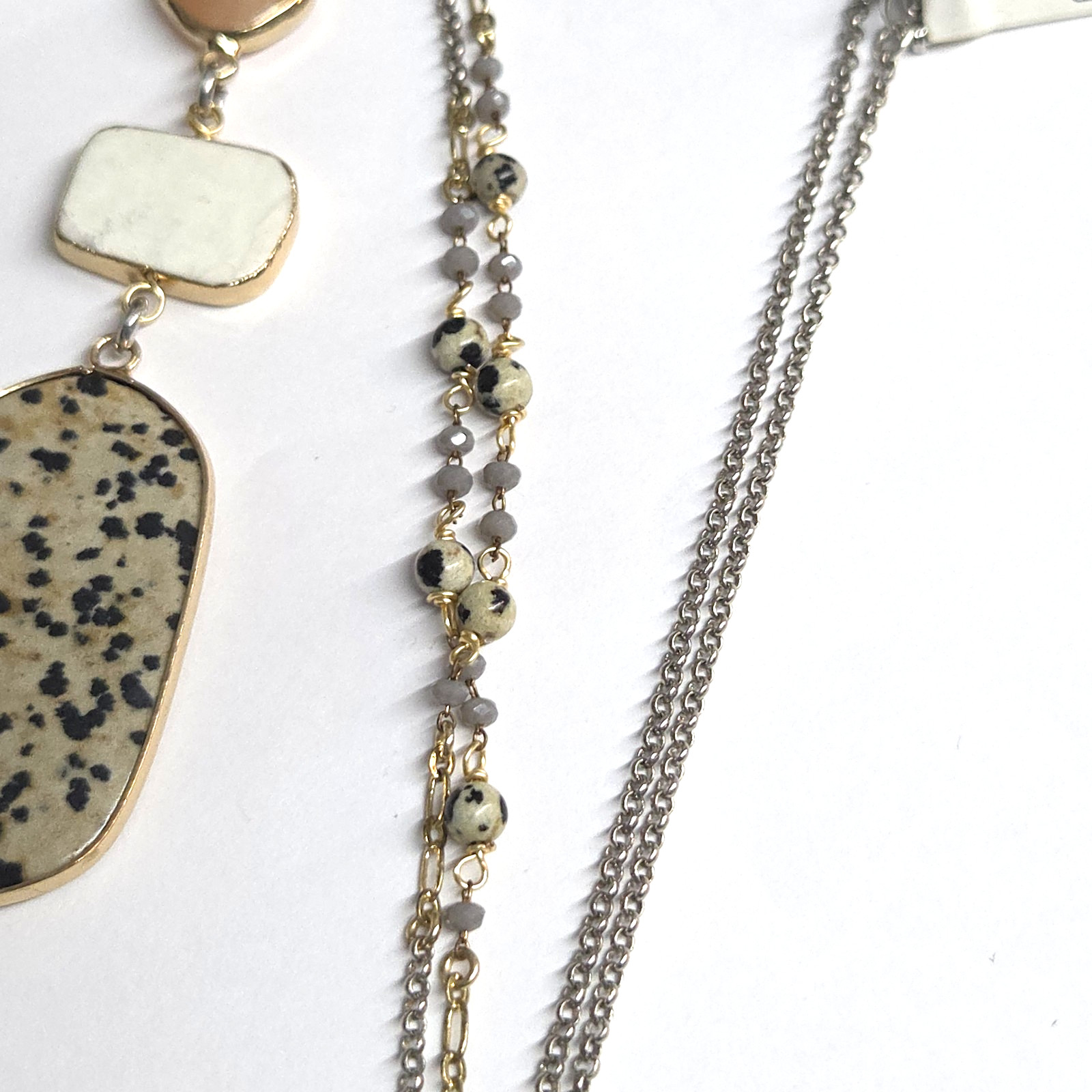 Nakamol Triple String Long Necklace 32” New Dalmation Stone Von Maur NEW