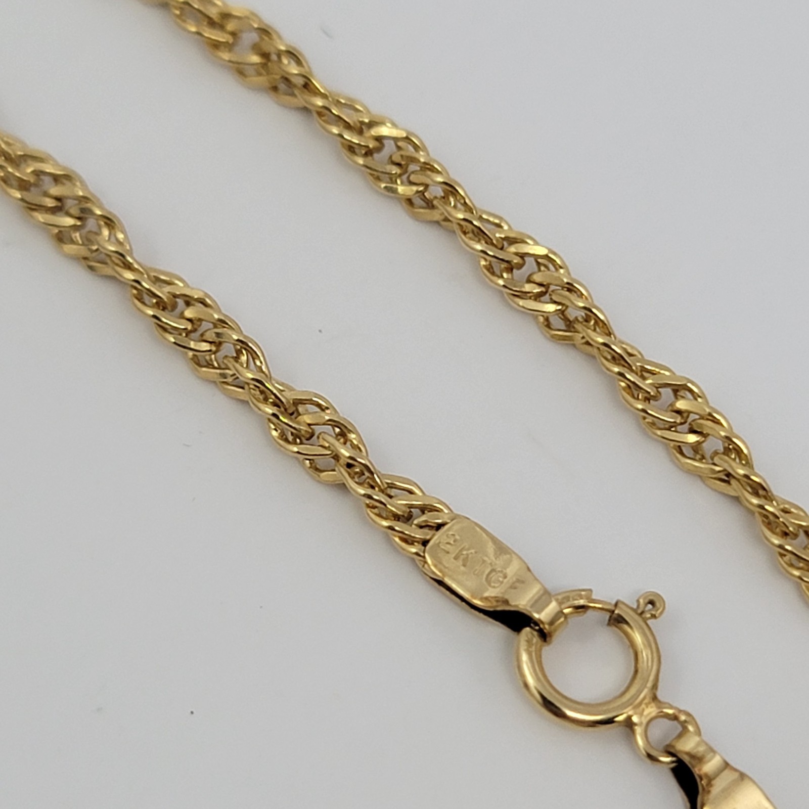 Vintage 12K Gold Filled Singapore Chain Bracelet 8″ 1/20 12k GF Spring Ring NOS