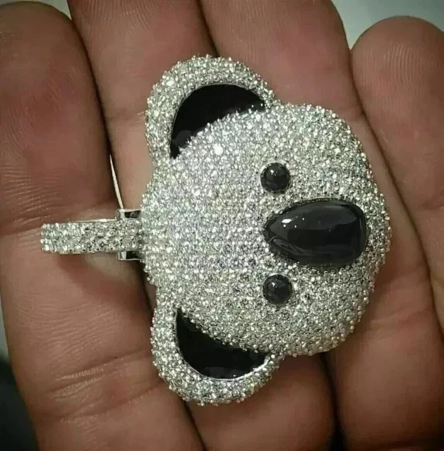 7Ct Round Cut White Moissanite Men’s Panda Pendant 14K White Gold Plated