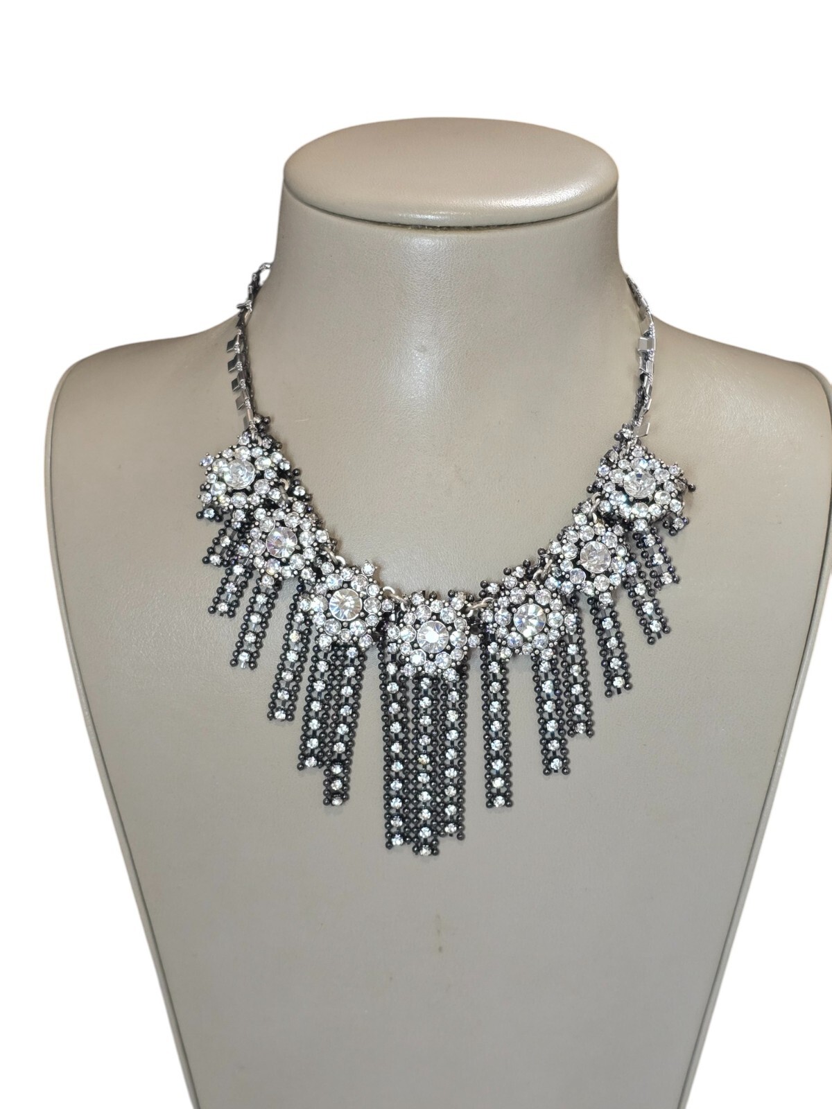 Lydell NYC Women’s Gunmetal Crystal Statement Bib Necklace NWT