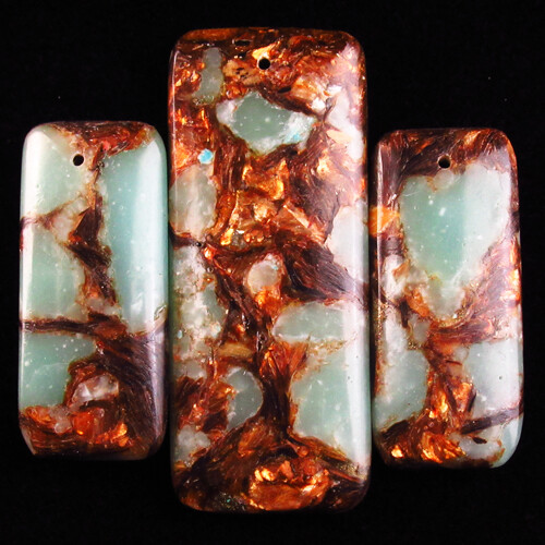 3Pcs Man-made Snake Skin Jasper & Gold Copper Oblong Pendant Bead HA114DHS
